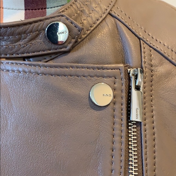 Mango taupe leather moto jacket - Picture 3 of 5